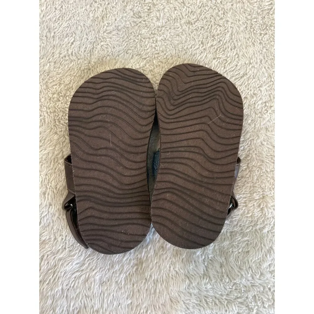 Reef Flip Flops 7/8 Toddler Brown Blue Embroidered Strap Back Hook and Loop
